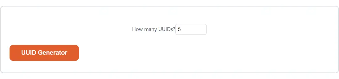 Screenshot of the UUID Generator tool with How many UUIDs? set to 5